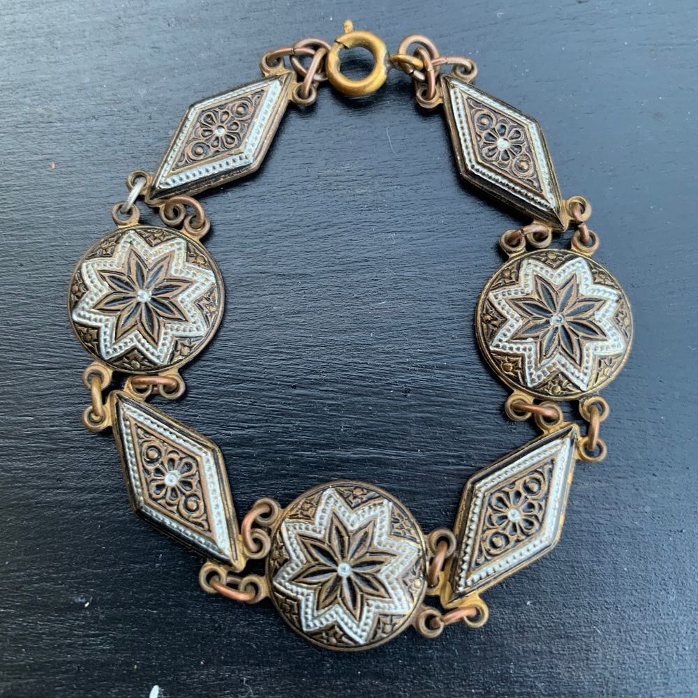 SOLD! Vintage Damascene Medallion Bracelet